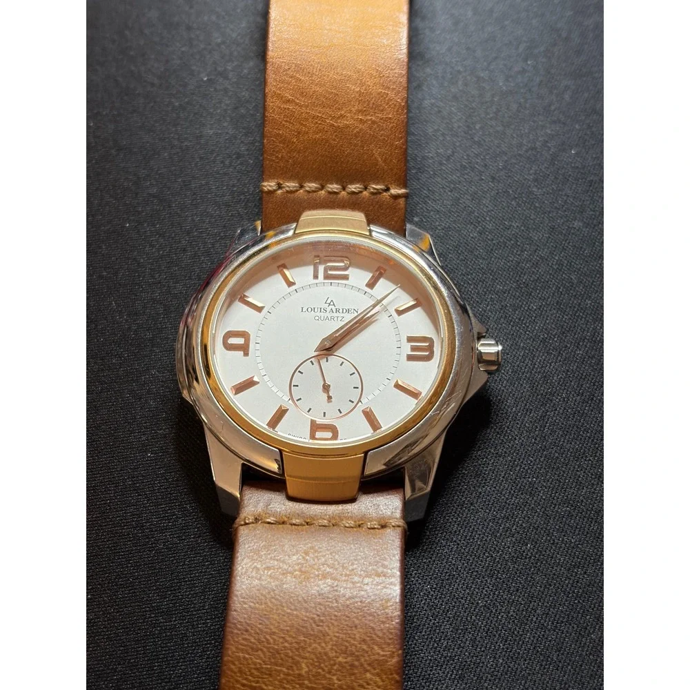 Louis Arden Quartz Watch Mens‎ Brown Leather Strap LA2047M Luxury Casual